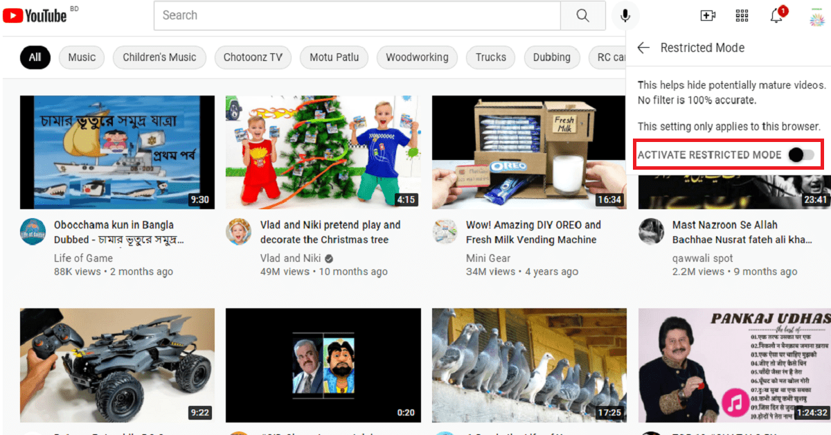 youtube safe search